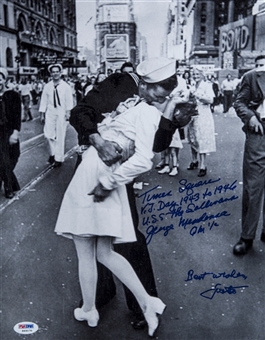 New York City Time’s Square V-J Day “The Kiss” Signed & Inscribed 11x14 Photograph– Nurse & Sailor (PSA/DNA)